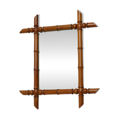 Miroir en bois ancien en faux bambou