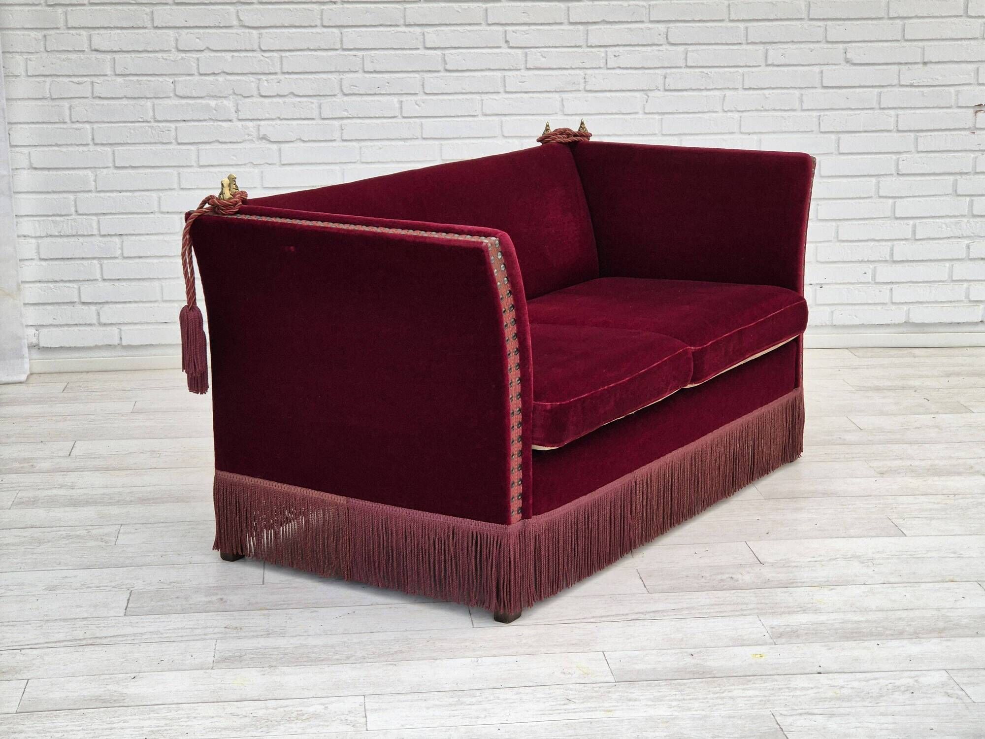 1960s, Danish "Spanish" sofa, original condition, furniture velour, ash wood legs.