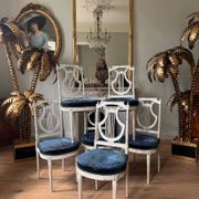 Set of 6 lyre chairs from the Napoleonic III period in painted wood in the Louis XVI style.