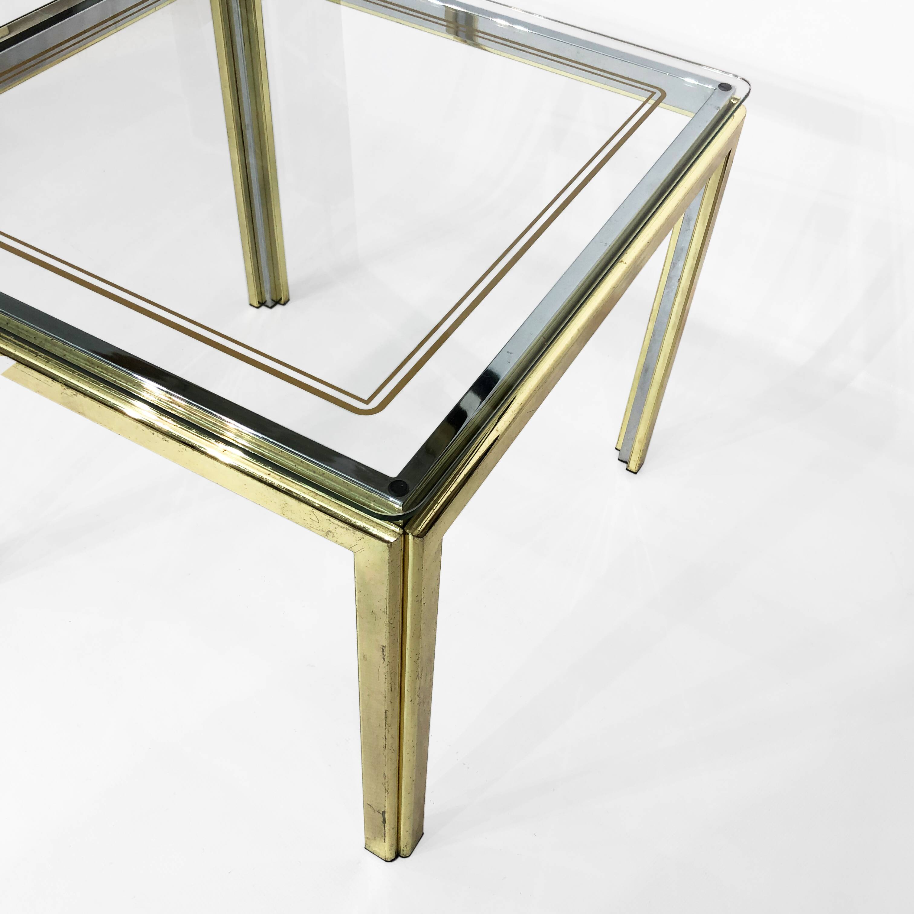 1970s brass and chrome side table renato zevi glass