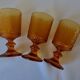 3 textured amber stemmed glasses. Vintage.
