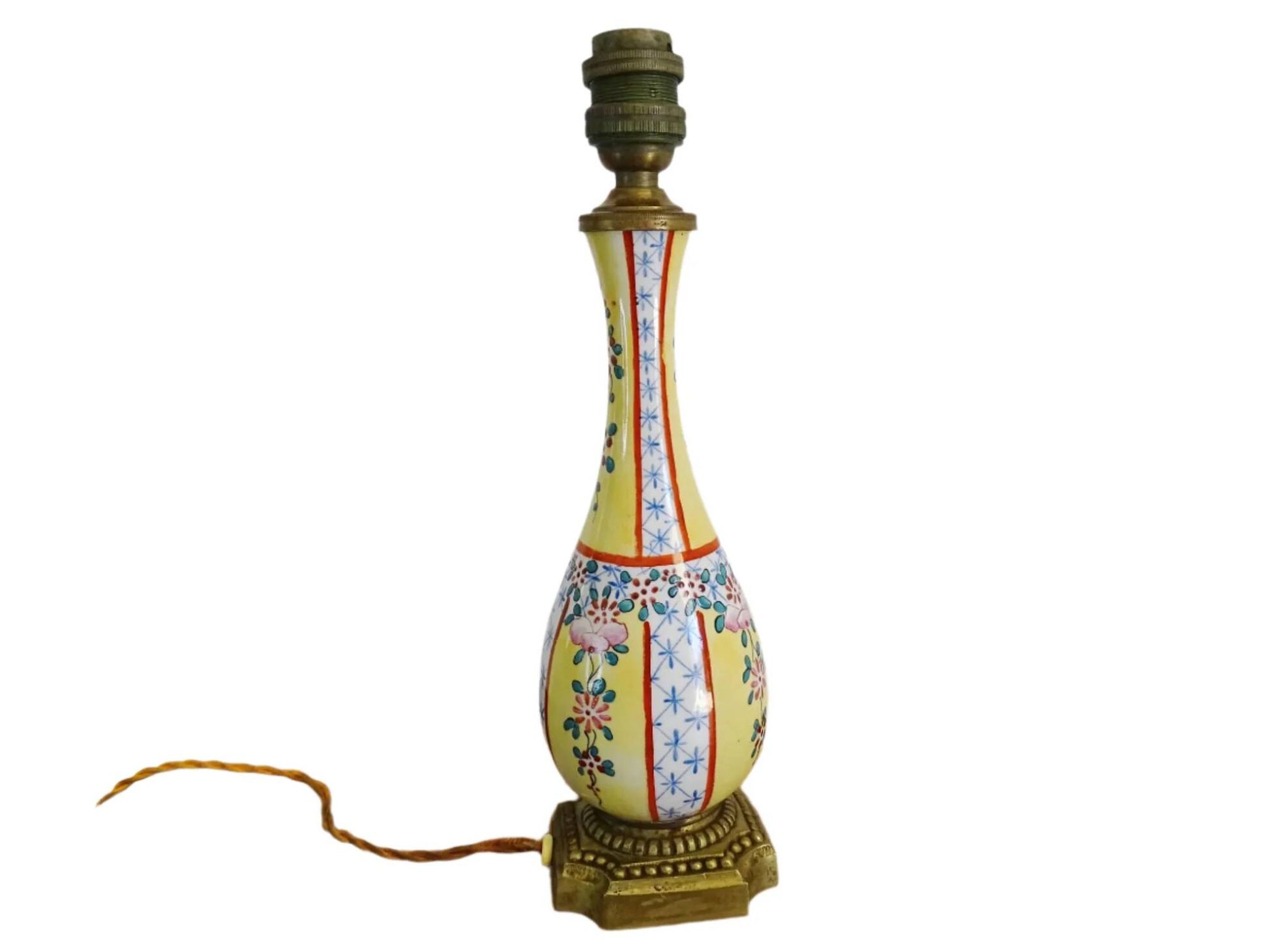 Pied de lampe vintage en porcelaine française de style chinoiserie