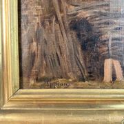 Oil painting on canvas by Adolphe Appian, farm courtyard, Lyon school, 19th century.