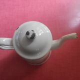 White enamelled sheet metal coffee maker with embossed blue patterns