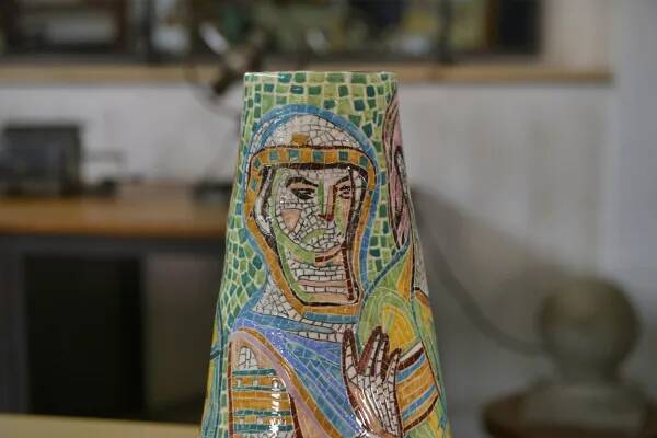 Colorful Italian ceramic mosaic pattern vase, 1960s