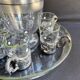 Liquor service Art Nouveau 1/2 Enamelled colored crystal with silver metal frame