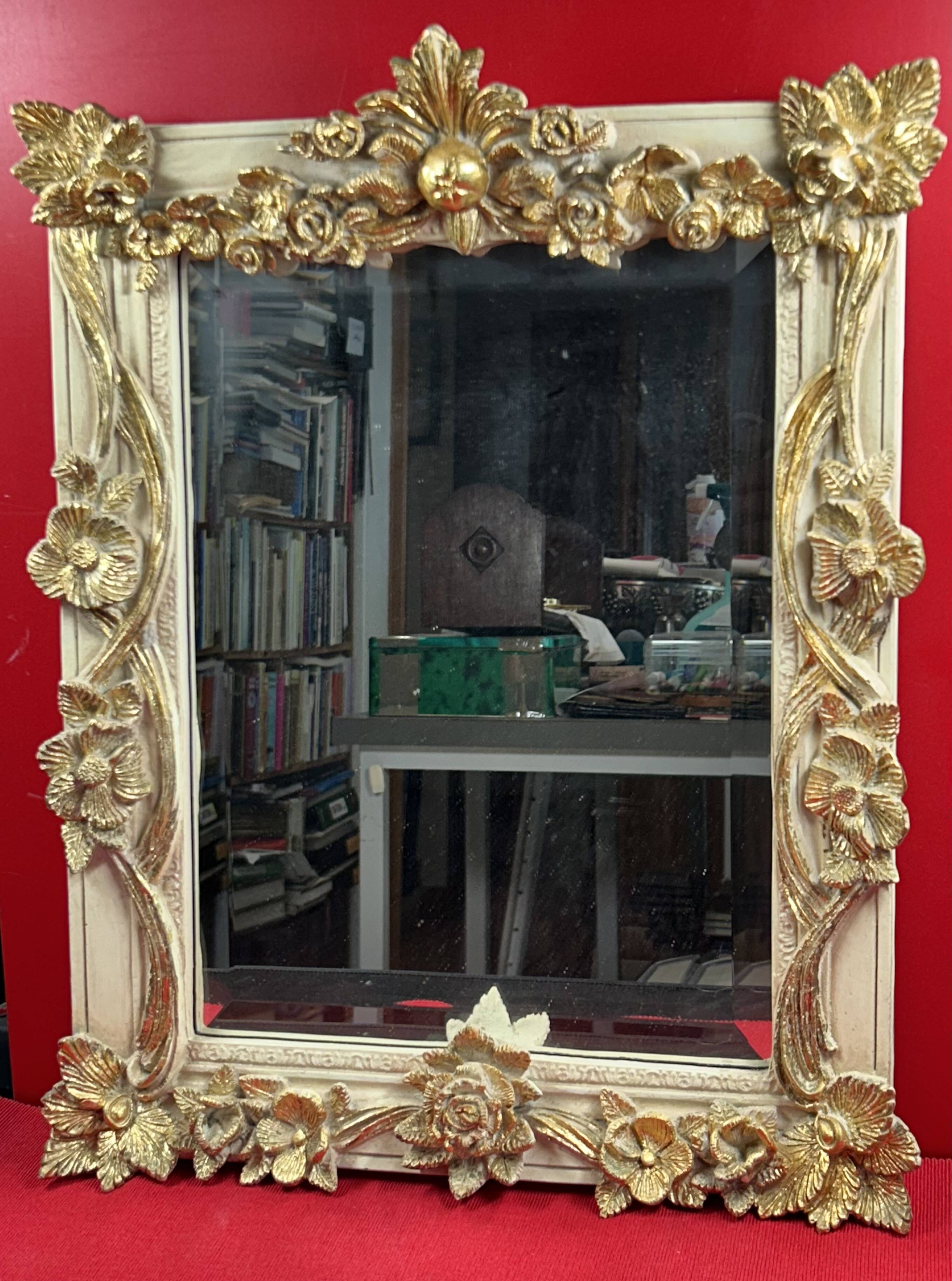 19th century style beveled mirror with garlands of flowers and leaves