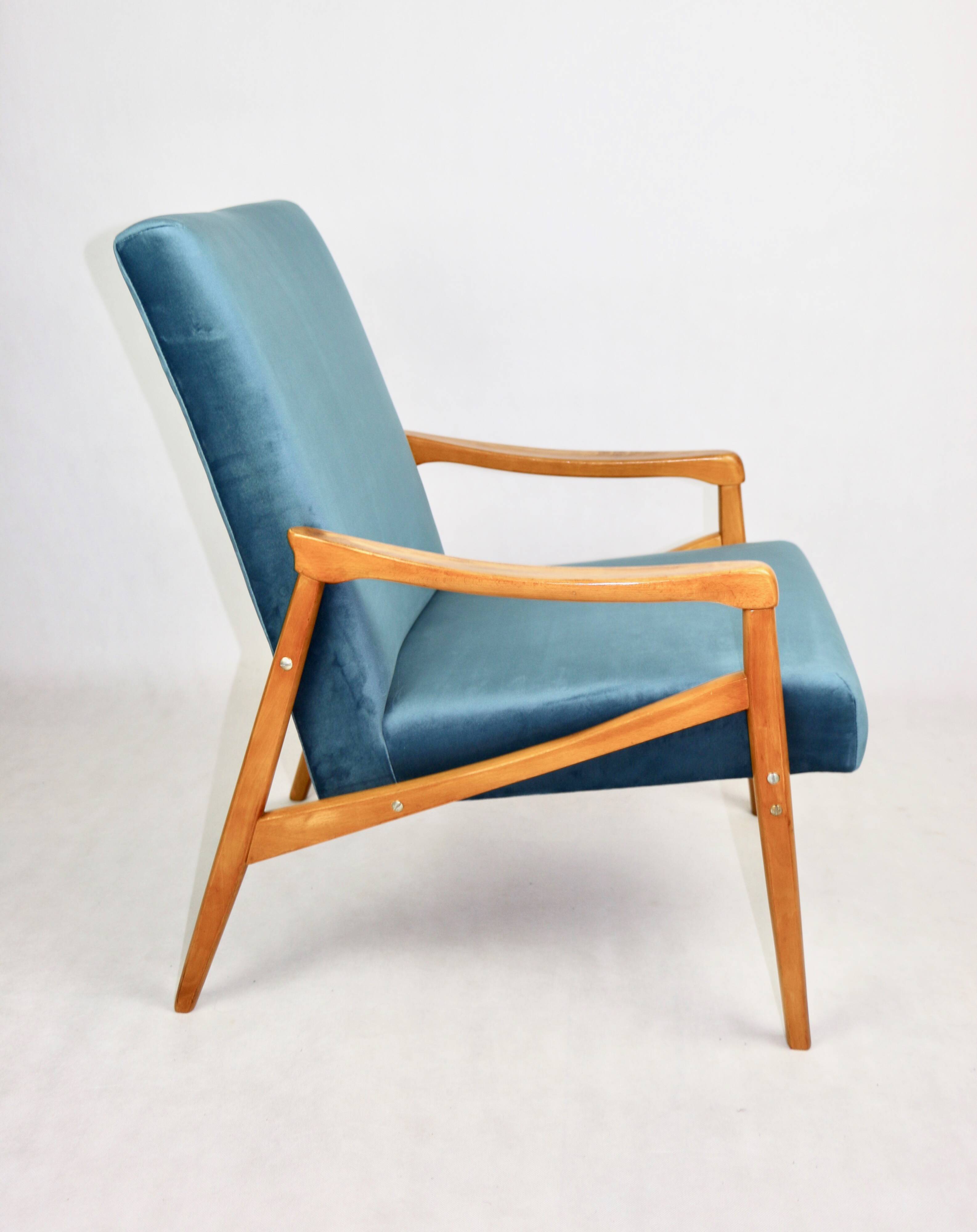 Czech Model Armchair attributed to Jiri Jiroutek in ocean blue, 1970s