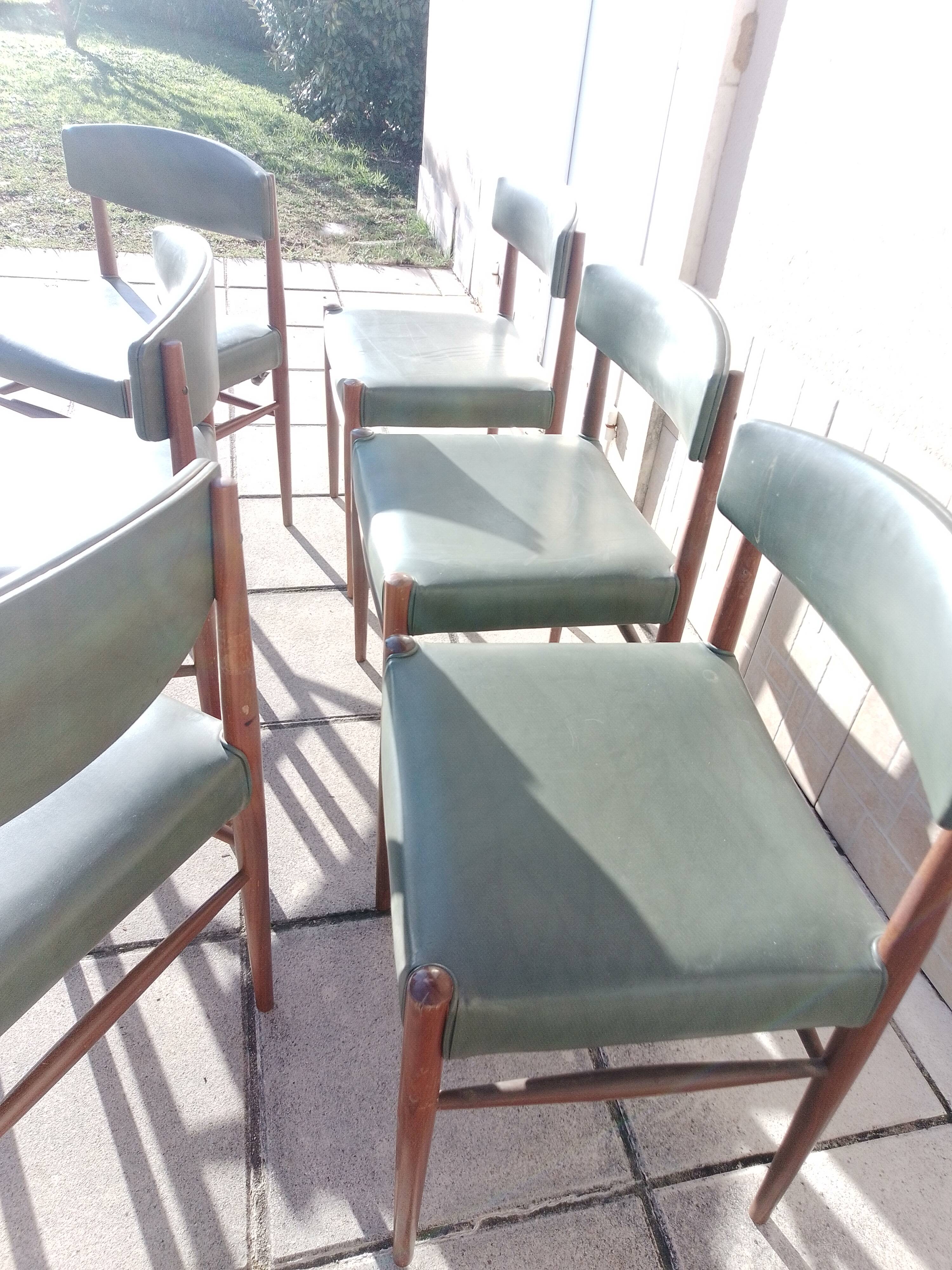 Set 6 chaises scandinave teck simili cuir vert olive