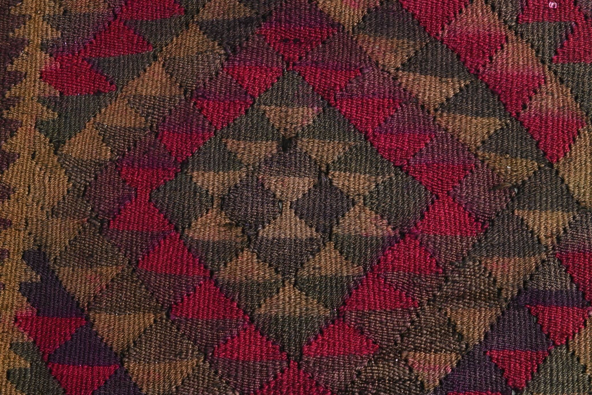 Turkish Burgundy & Brown Kilim Runner Rug, 80x342Cm