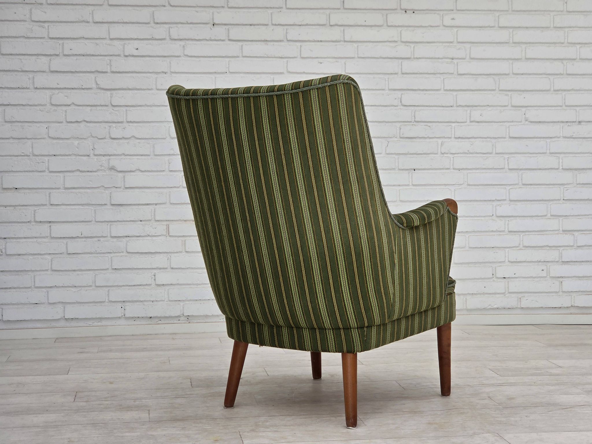 1960s, Danish armchair, green furniture wool, teak wood.