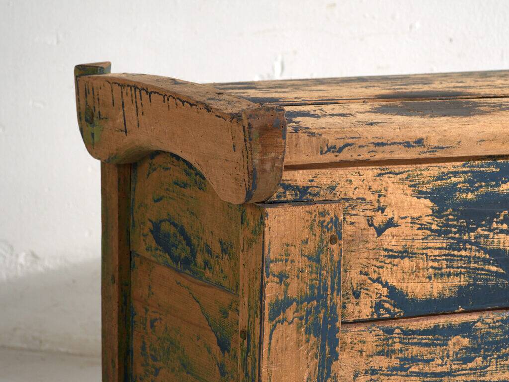 Antique chest painted blue made of pine – Central Europe, circa 1870