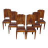 chaises en noyer massif, simili cuir, set de 6