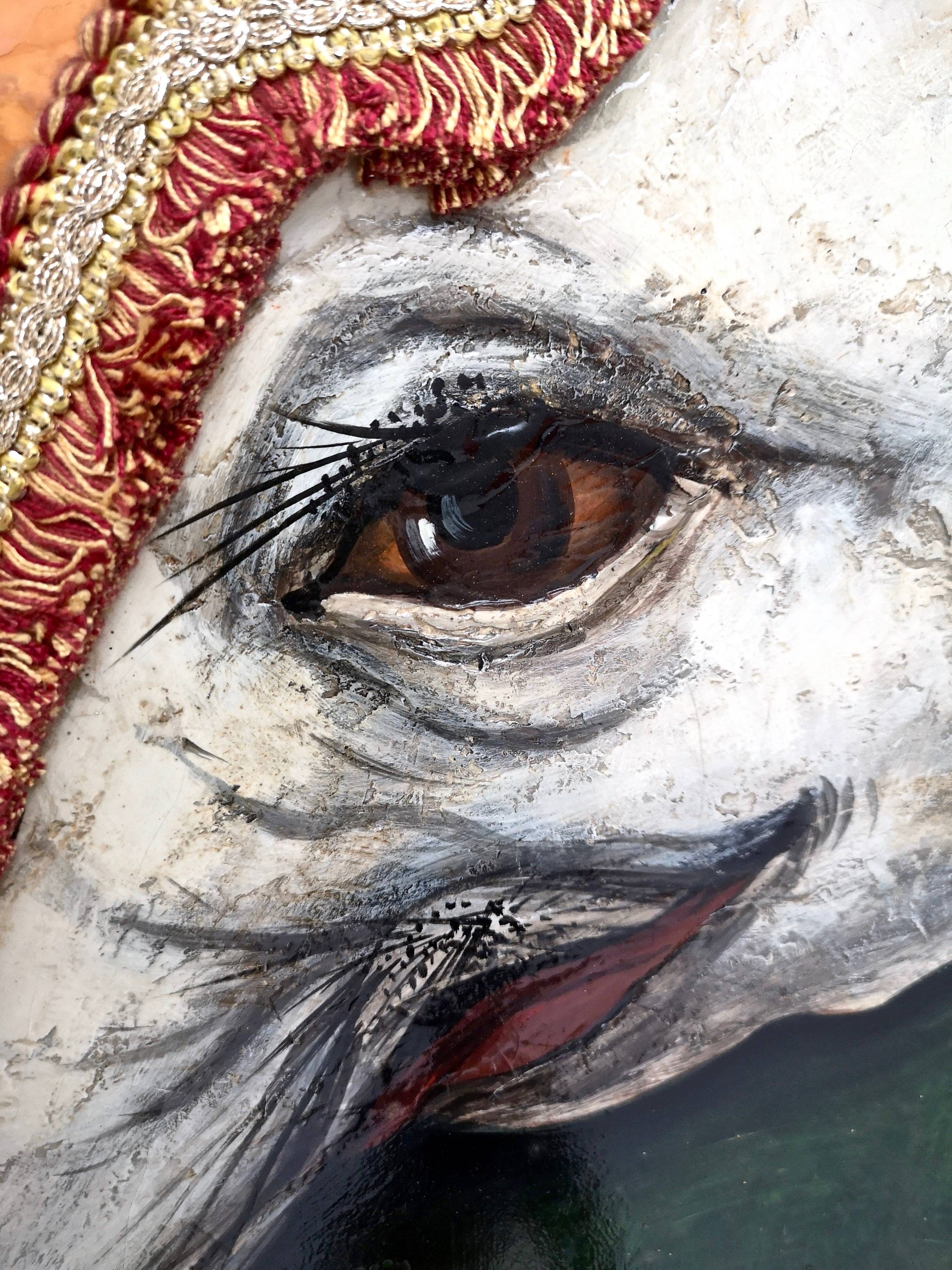 Postmodern five-panel room divider by doro with two asiatic elephants, italy