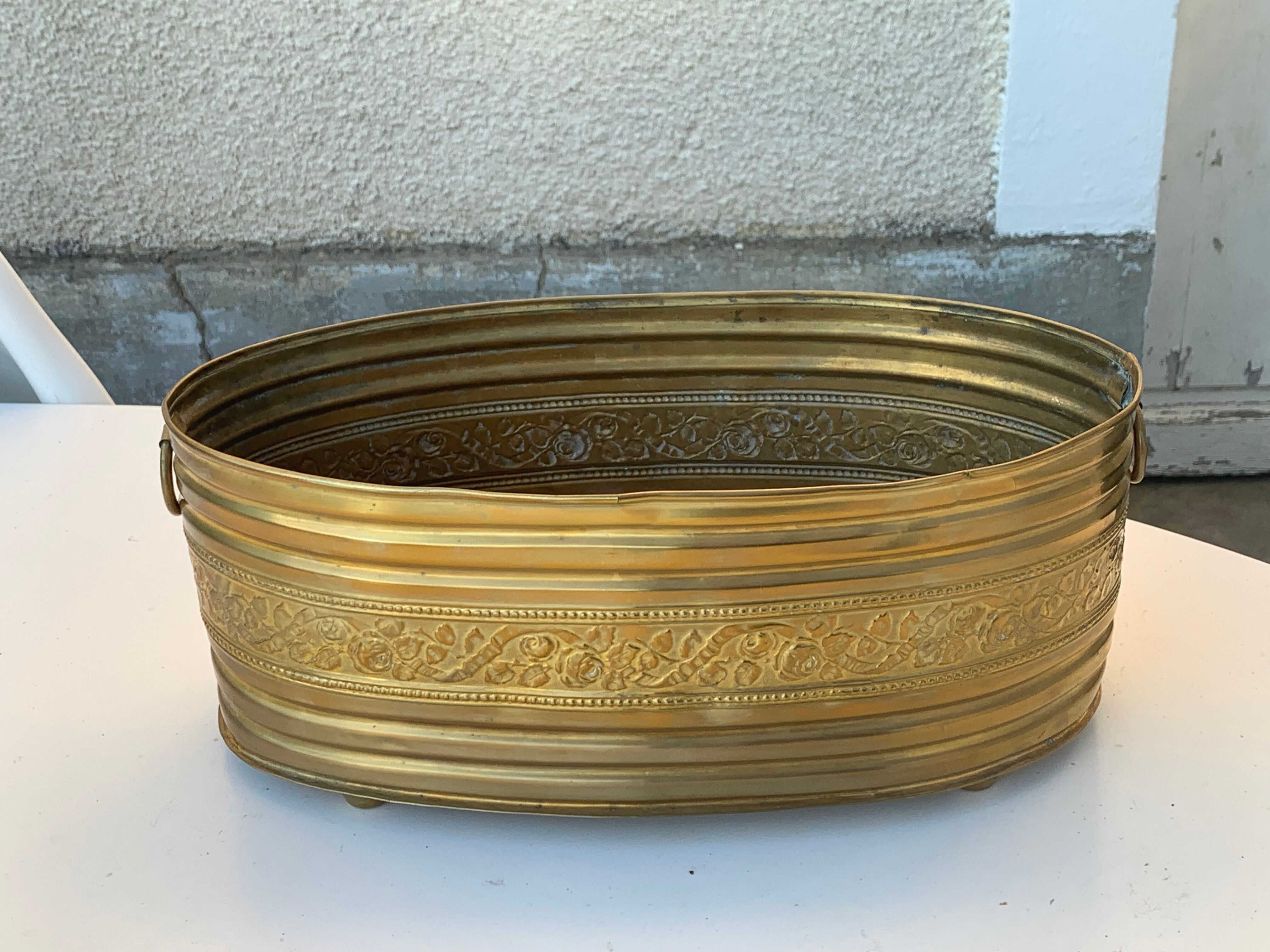 Copper centerpiece, art deco planter floral pattern