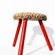 Vintage Tripod Stool Kilim Red Oval Footrest 35cm Firm