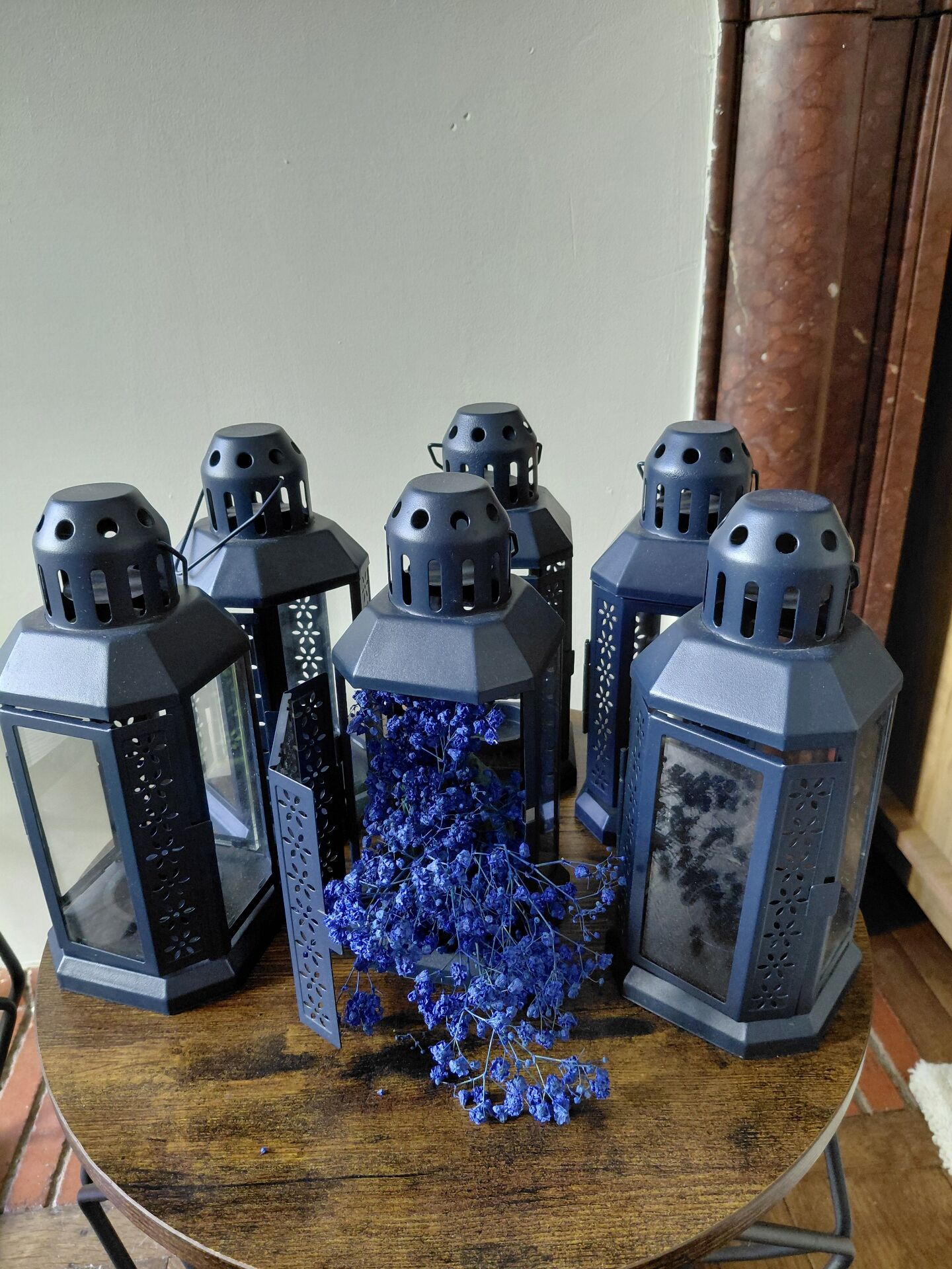 Navy blue metal candle lantern