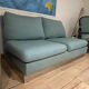 Banquette sofa circa 1970 blue fabric/yellow polka dots