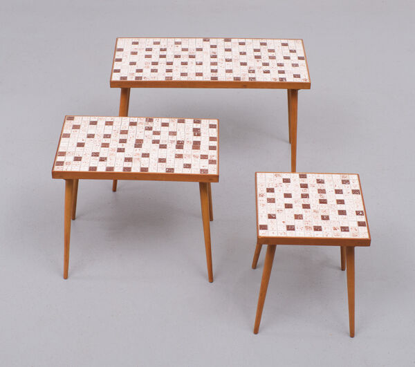 Tables gigognes carreaux de mosaïque en céramique, Hollande des années 1960
