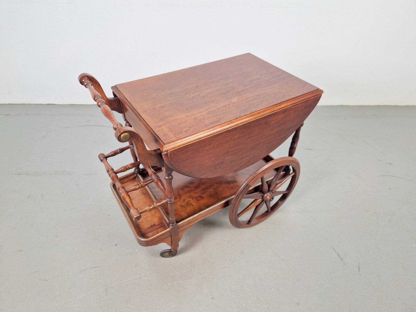 Vintage French Folding Spindle Bar Cart in Wood, 1960s