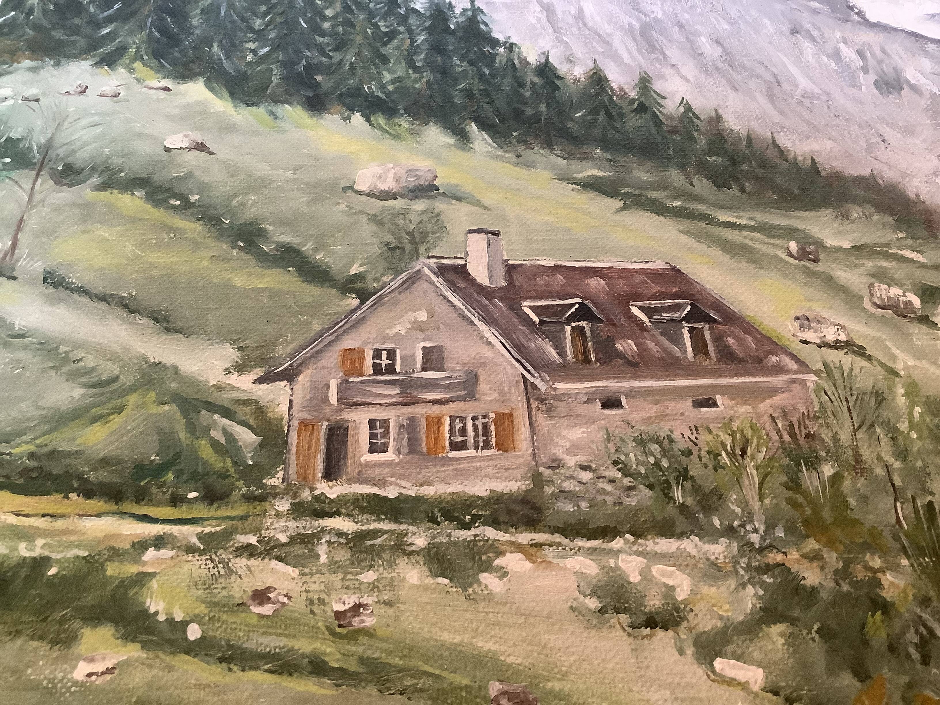 Mountain landscape painting oil on canvas signed