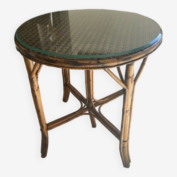 Rattan bistro table with glass top