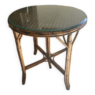Rattan bistro table with glass top