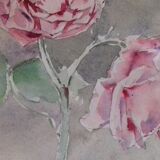 Ancient watercolour painting "3 blossoming roses"