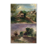 Hsp paintings "landscapes, village and river" monogram ag xix°