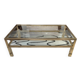Vintage Table Basse Pierre Vandel Paris Aluminium doré et verre à deux plateaux 70’