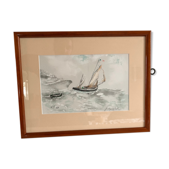 Tableau bateau et son canoe