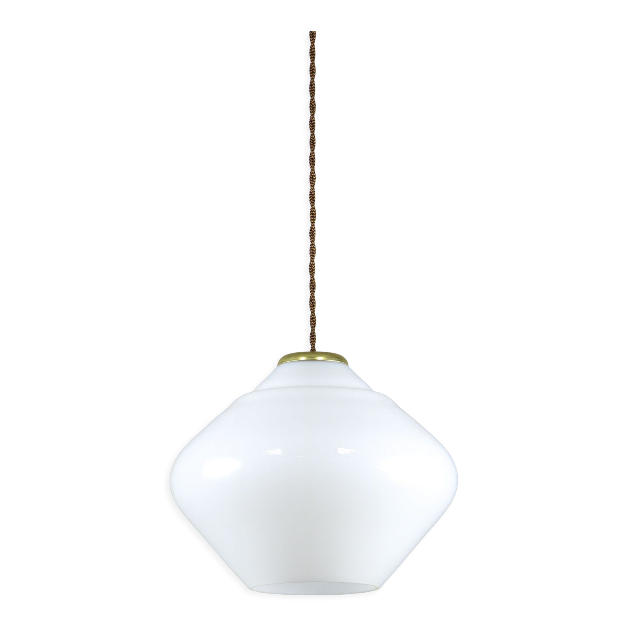Mid-century italian white opaline and brass lamp