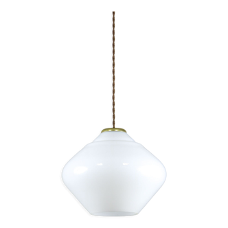 Mid-century italian white opaline and brass lamp