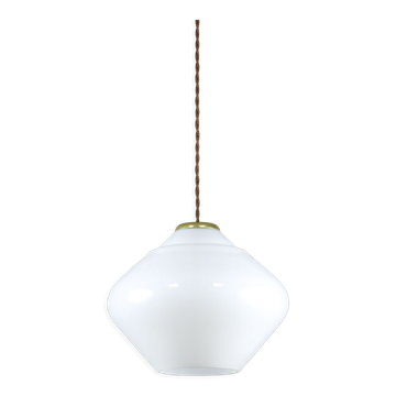 Mid-century italian white opaline and brass lamp