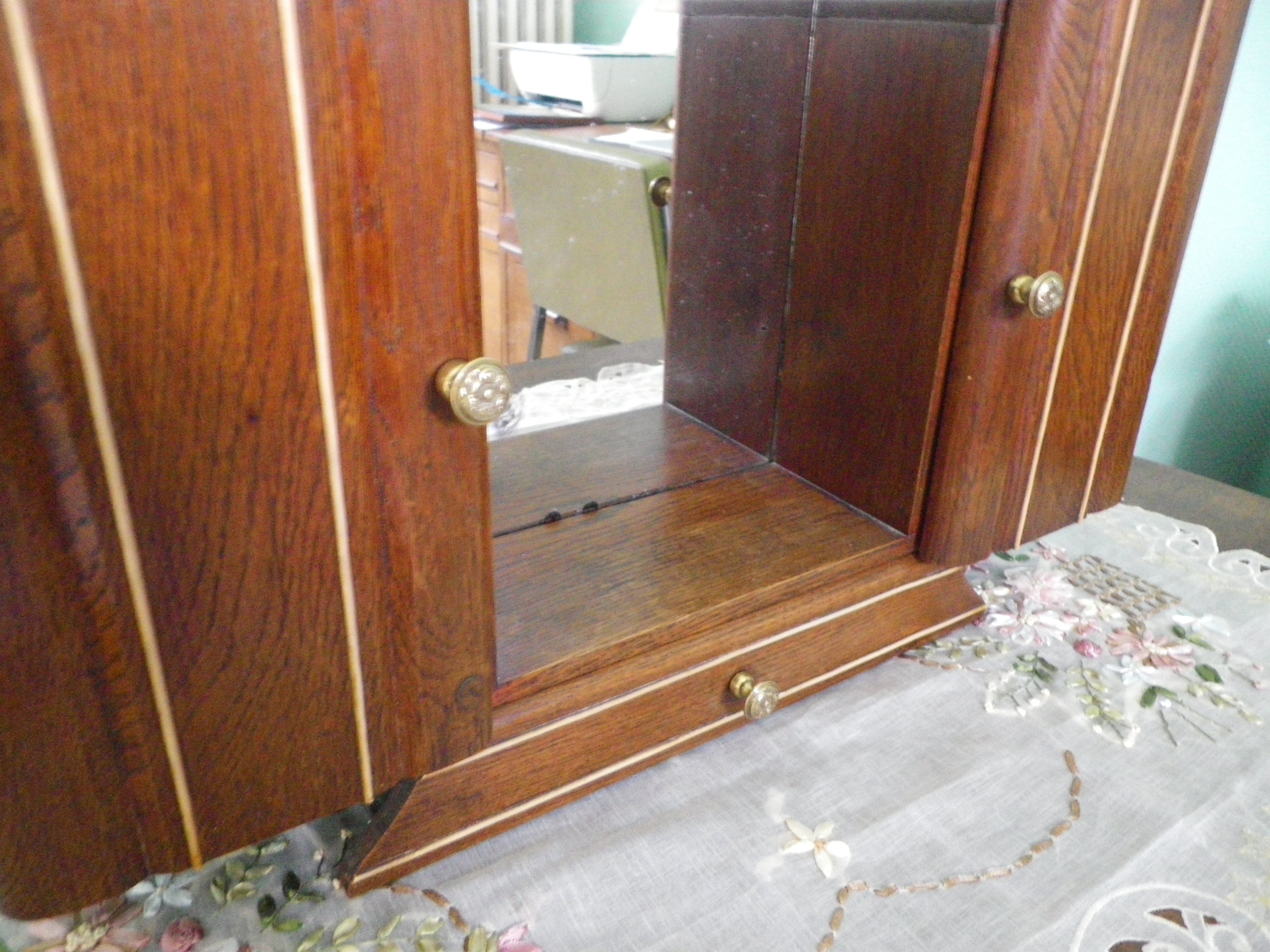 Art Deco extra furniture 1920/1940 to install or fix, wooden, central mirror, 2 doors, 1 drawer