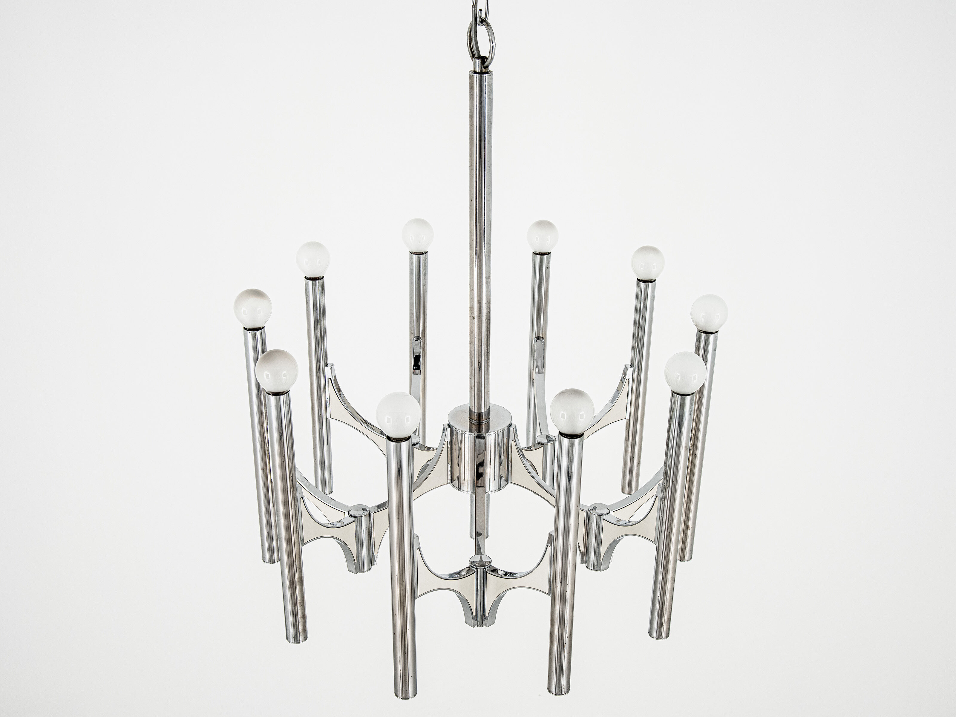 Orbit chandelier in metal and white from Sciolari 1970s