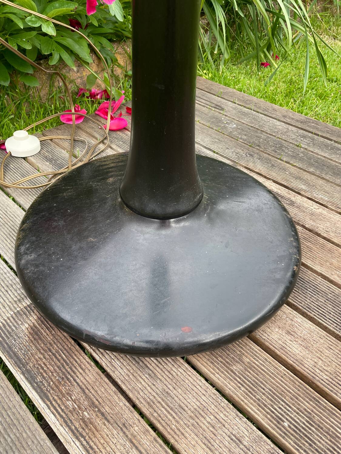 Vintage 1940s blackened wooden floor lamp