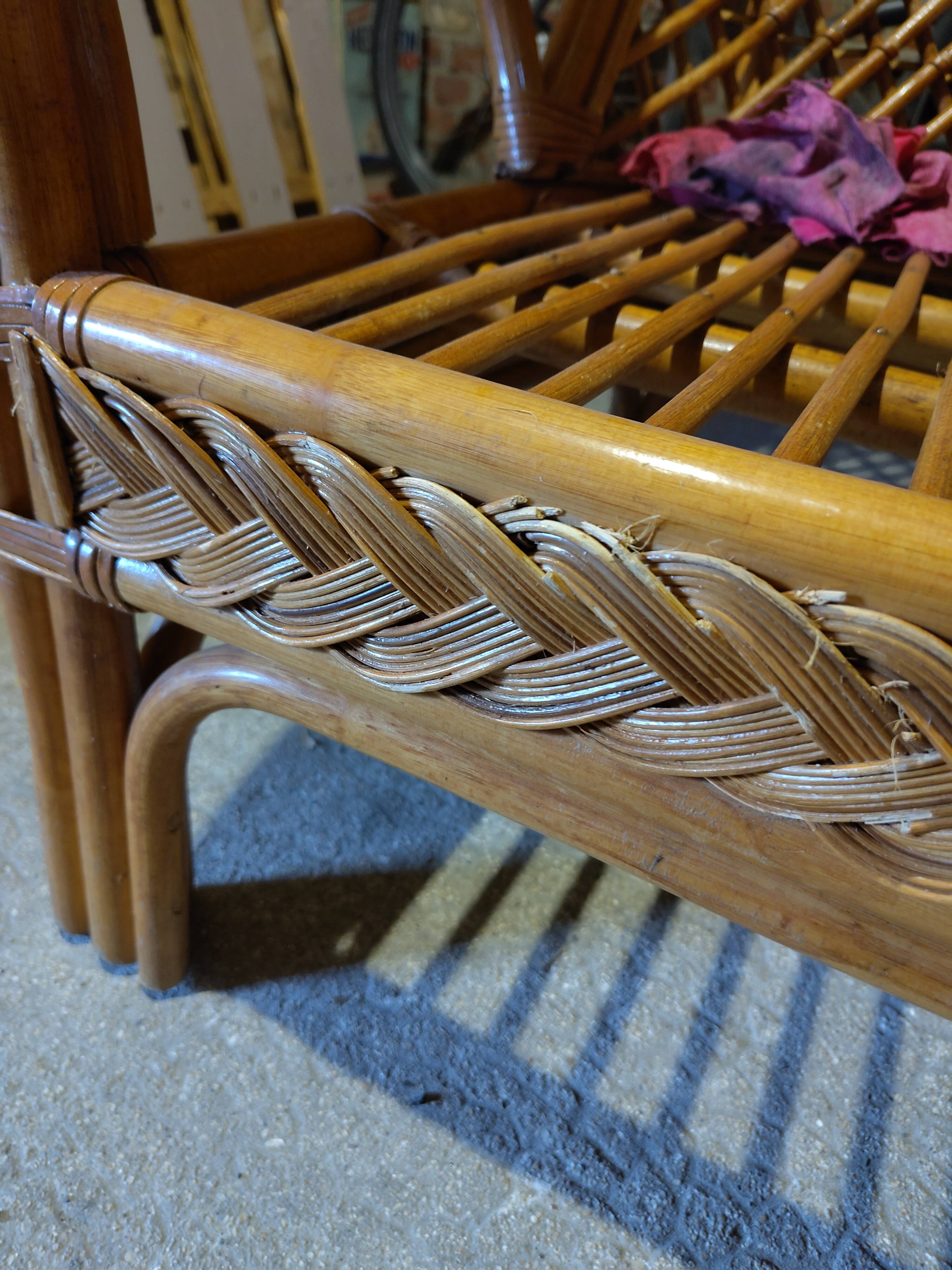 Vintage rattan armchair Mélarti (Emmanuelle style) + custom cushion