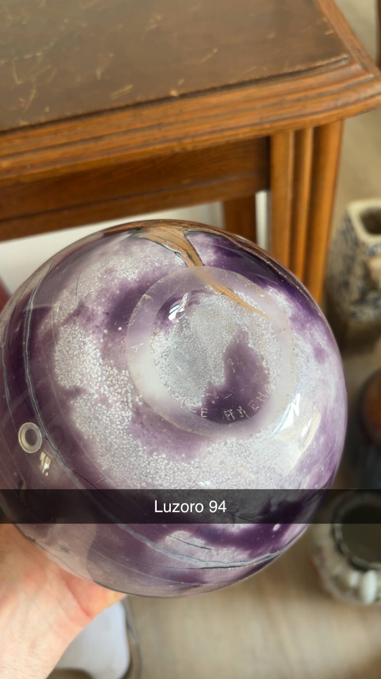 Michele Luzoro Round Vase Biot Glassworks Blown Glass Rose Gold Inclusion