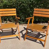 Pair of vintage wooden folding armchairs