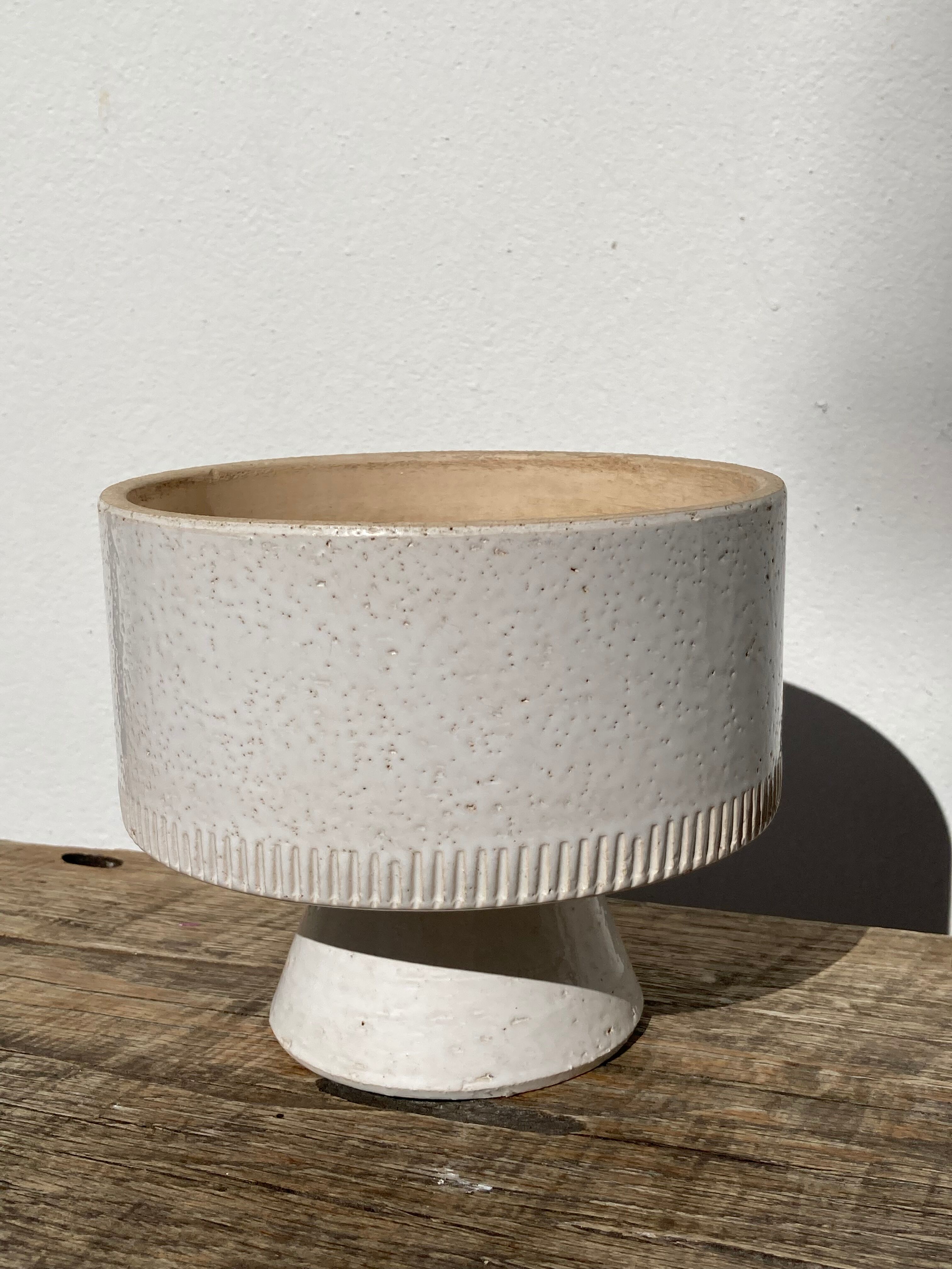 Ethnic standing cup in white glazed ceramic vintage vase