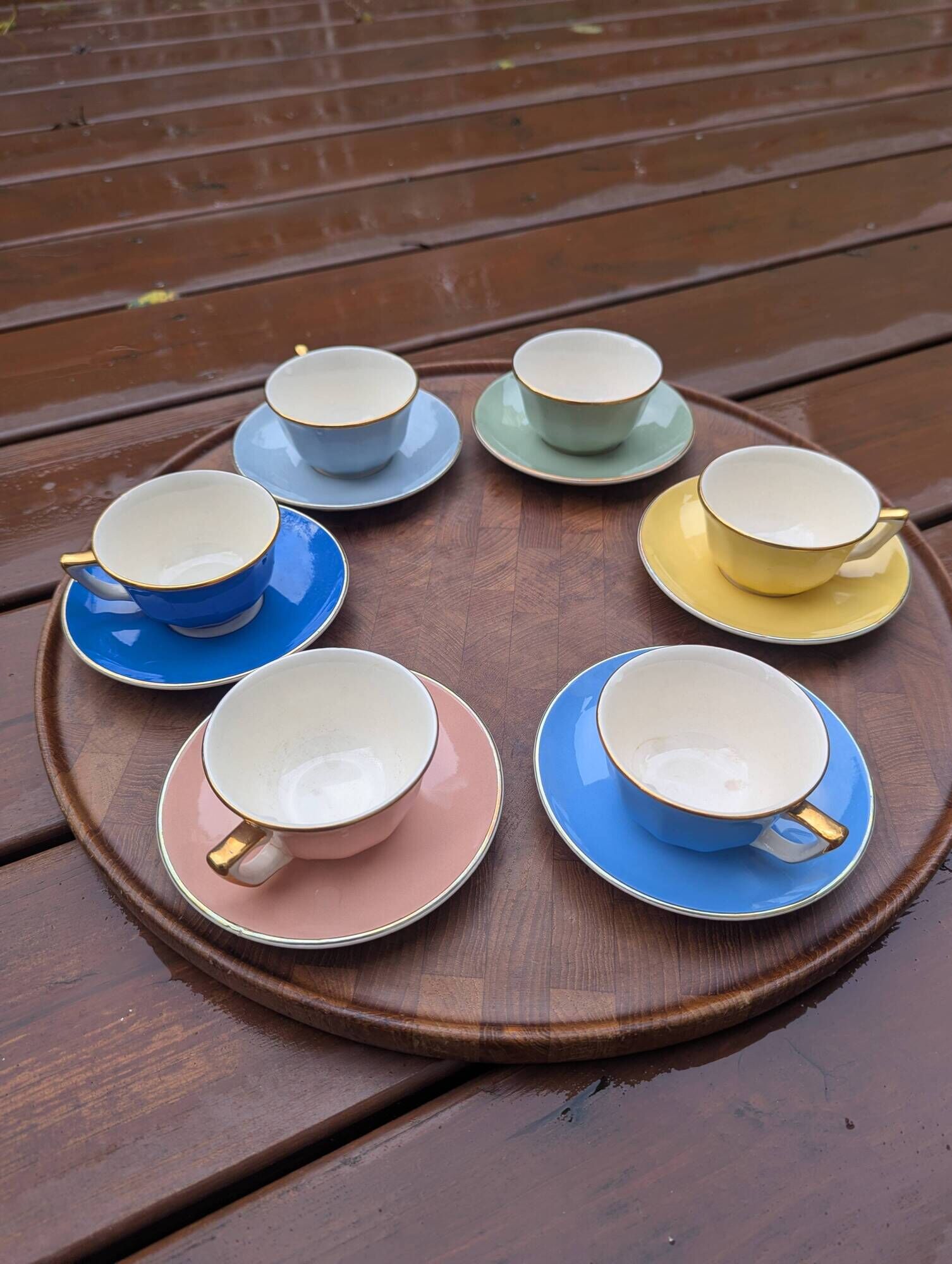 Villeroy & Boch Pastel 1960 Service – 6 Cups & Saucers – Vintage