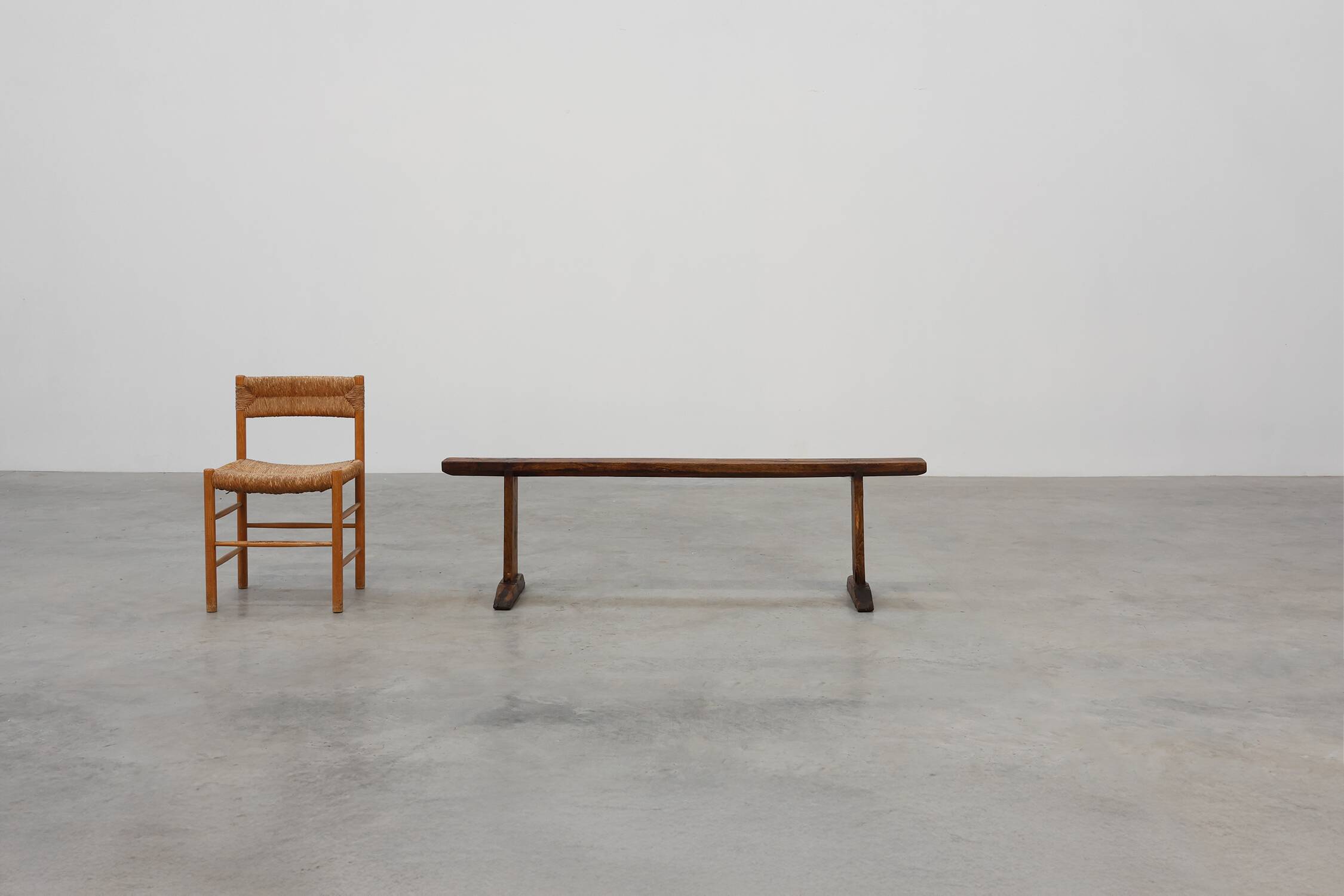Rustic farmhouse bench in oak, France ca. 1820