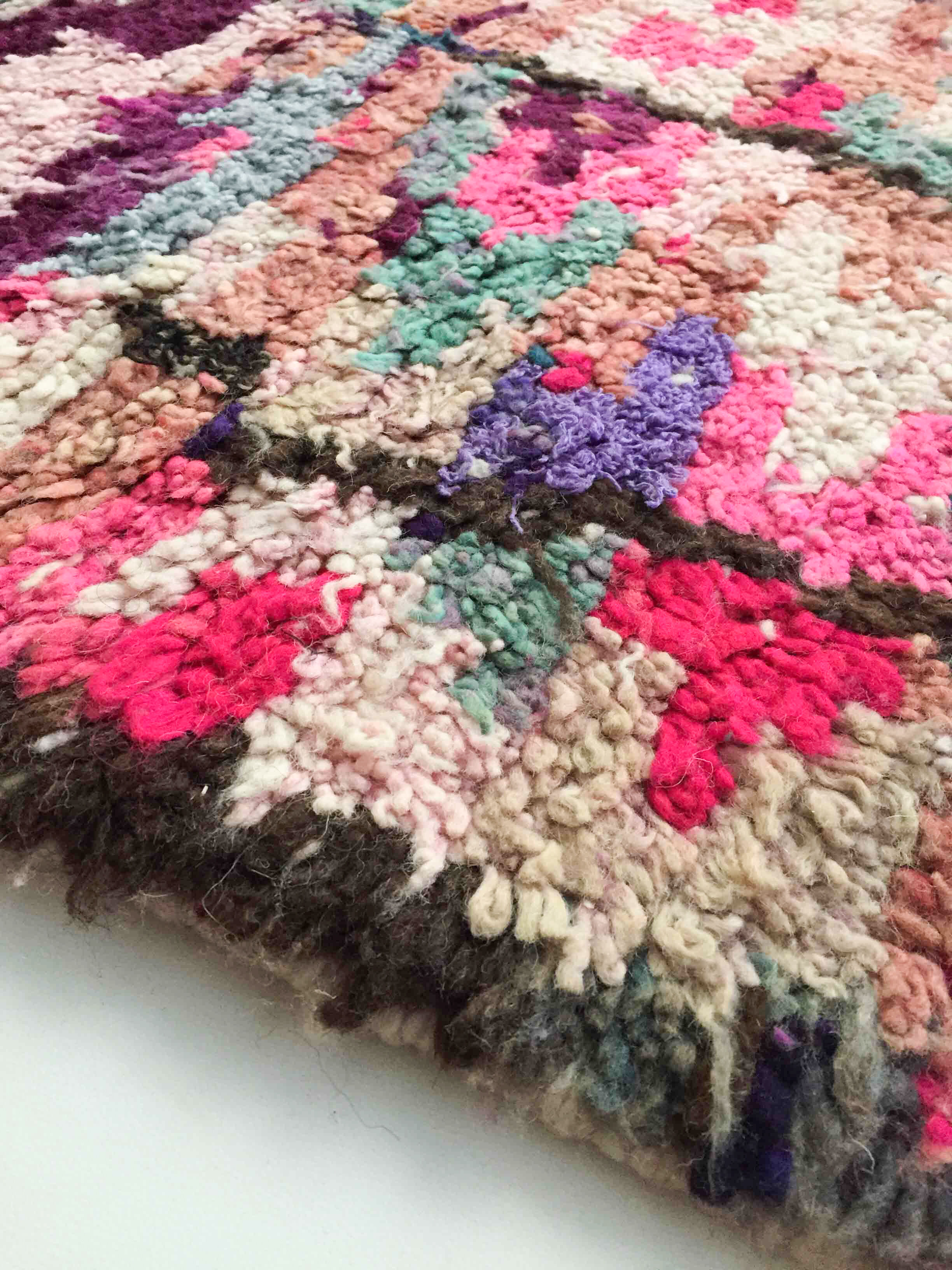 Berber rug Boujaad pink with colorful patterns 241x145cm