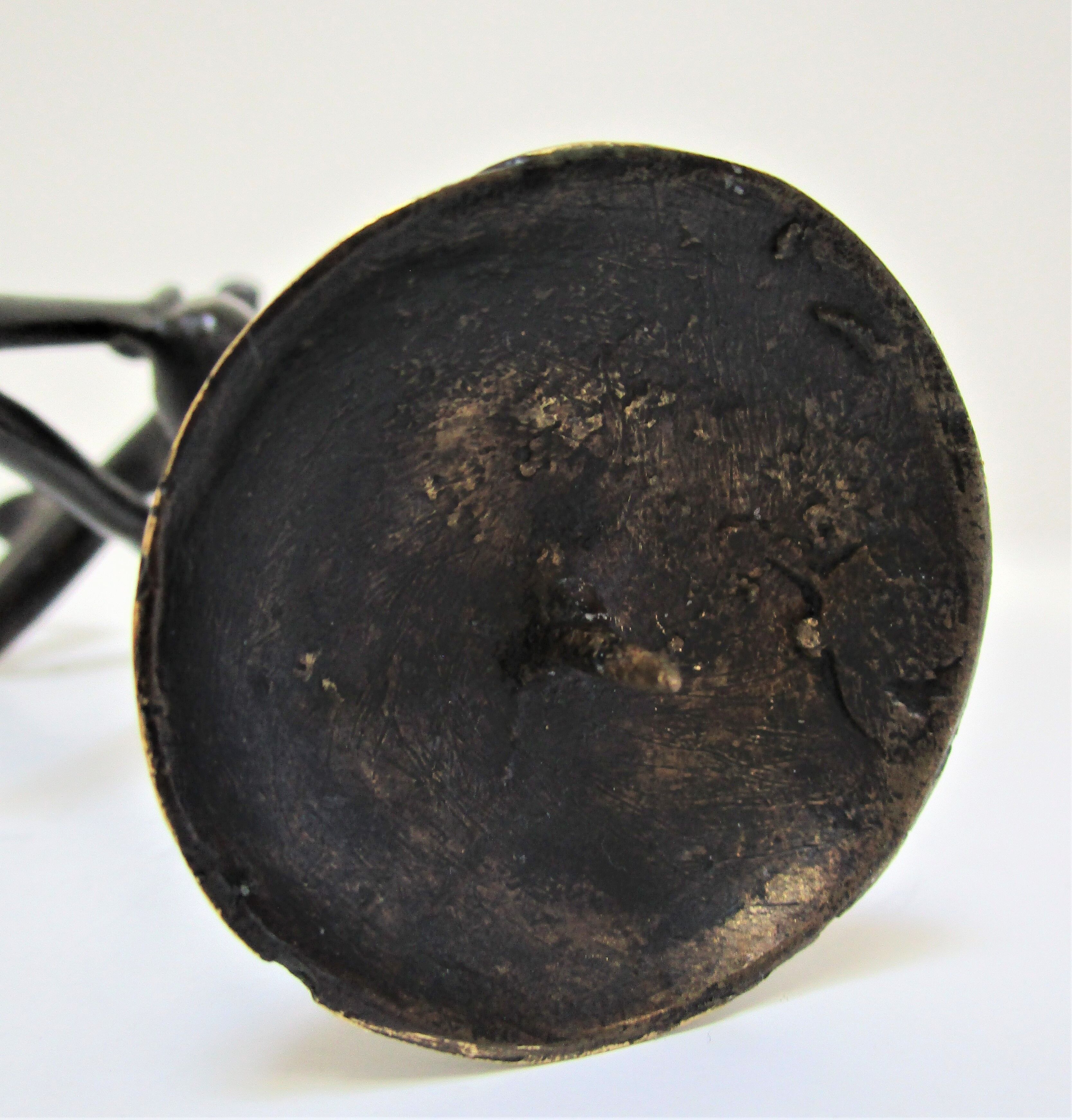 Sculptural candlestick anthropomorphic bronze blackened with woman's figure 70s