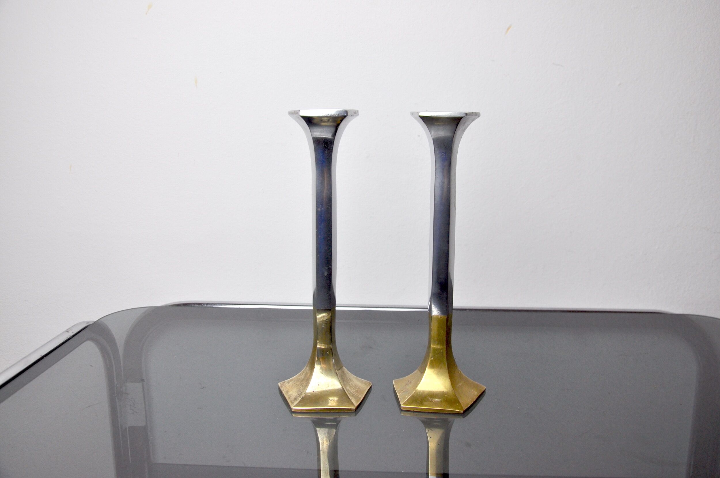 Pair of brutalist candlesticks by david marshall, 1980, spain