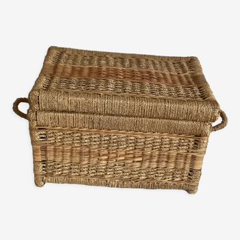 Rattan chest and rope rafia structure wood - vintage