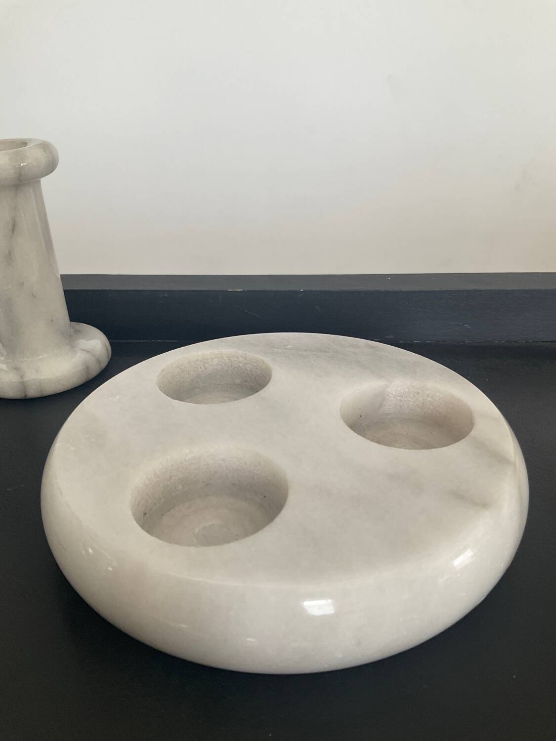 Series of 7 vintage Carrara marble candlesticks