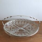 Plat apéro en verre 4 compartiments avec son support en métal doré vintage