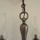 French Vintage Pewter 4 Light Flemish Chandelier Hand Blown Lantern Shades 5104